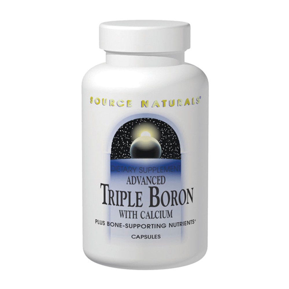 Image of Source Naturals Advanced Triple Boron with Calcium bottle and capsules.