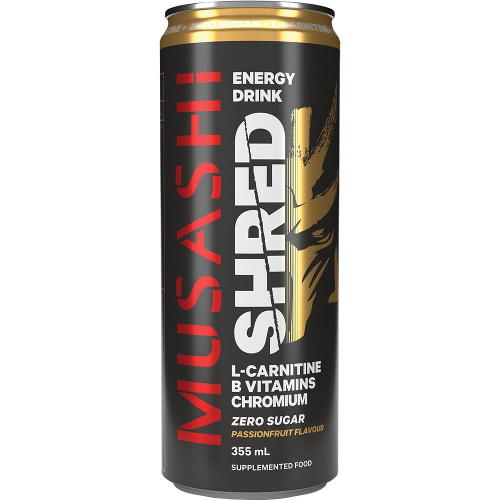 Musashi Shred Energy Passionfruit – thermogenic energy and fat burner drink for workouts - 355ml Can