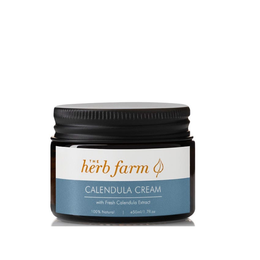 The Herb Farm Calendula Cream, showcasing its natural ingredients and gentle skincare properties, symbolizing skin nourishment and soothing moisture, perfect for natural skincare.