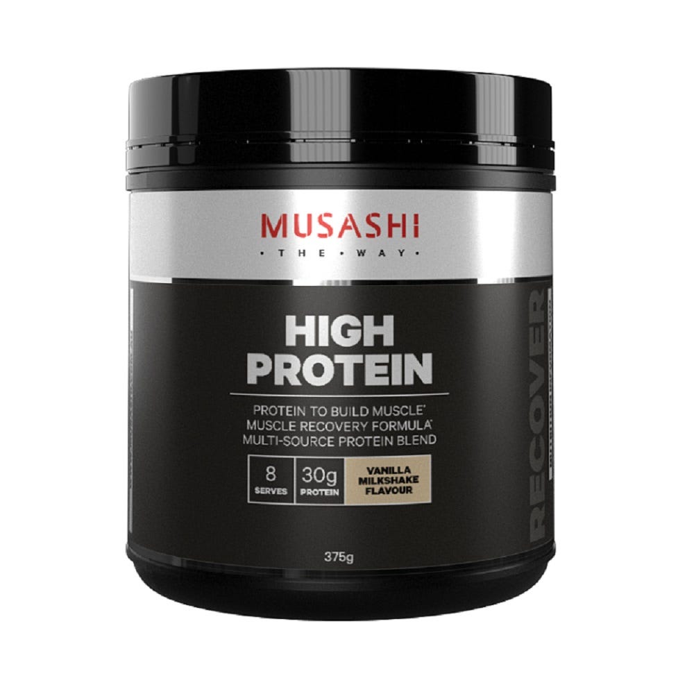 Musashi High Protein Vanilla Milkshake supplement with 30g protein