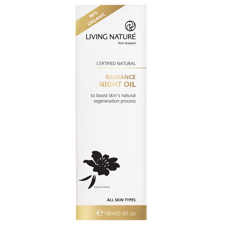 Living Nature Radiance Night Oil – organic botanical oils for night-time skin rejuvenation - box