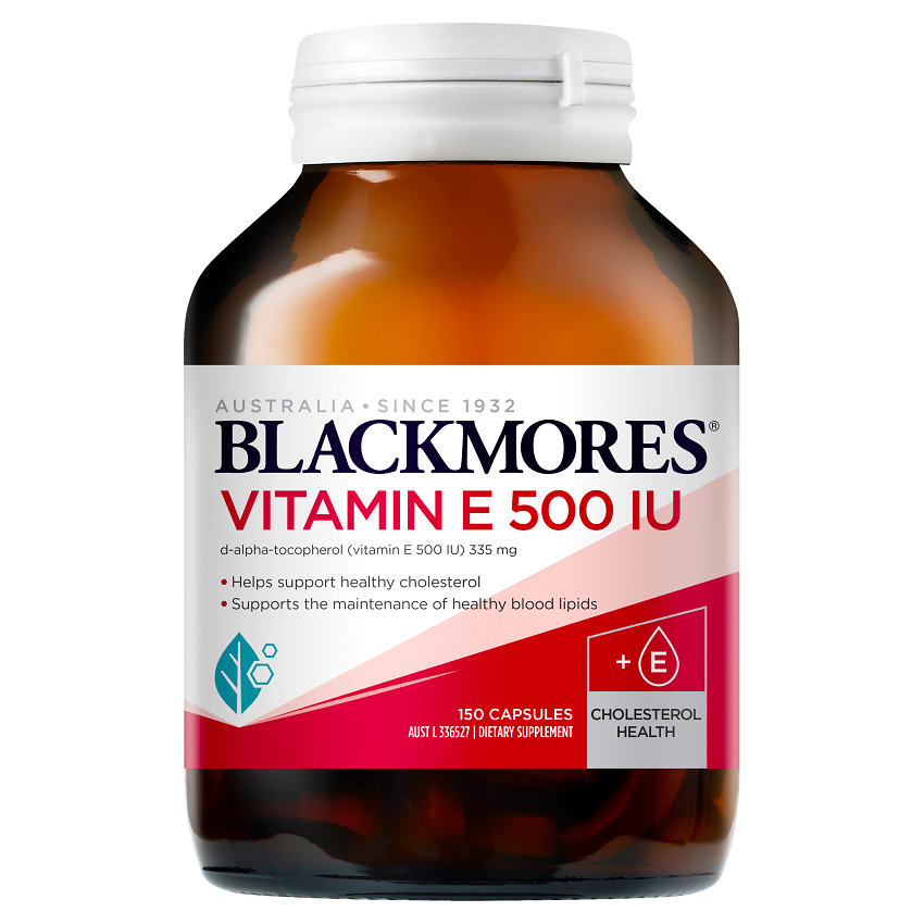 Blackmores Vitamin E 500IU - Product Bottle and Capsules