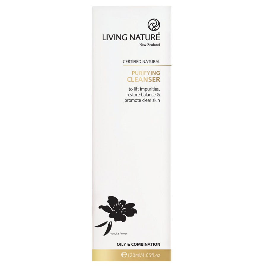 Living Nature Purifying Cleanser – natural facial cleanser for oily and blemish-prone skin in a pump bottle - Box