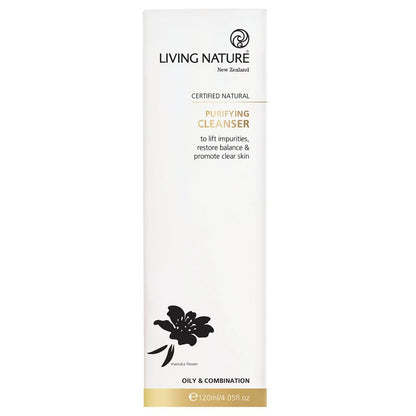 Living Nature Purifying Cleanser – natural facial cleanser for oily and blemish-prone skin in a pump bottle - Box