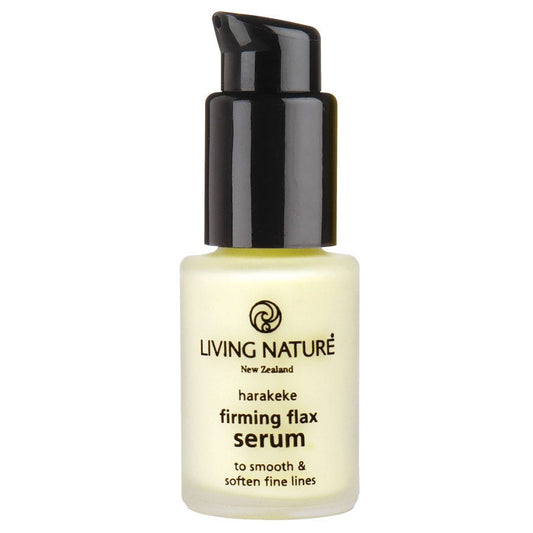 Living Nature Firming Flax Serum – clear glass bottle with pipette, botanical oil-serum for firmer, hydrated skin - 13ml Bottle