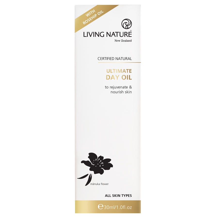 Living Nature Ultimate Day Oil – natural facial oil in amber glass bottle for nourishment and daily skin protection - 30ml Box