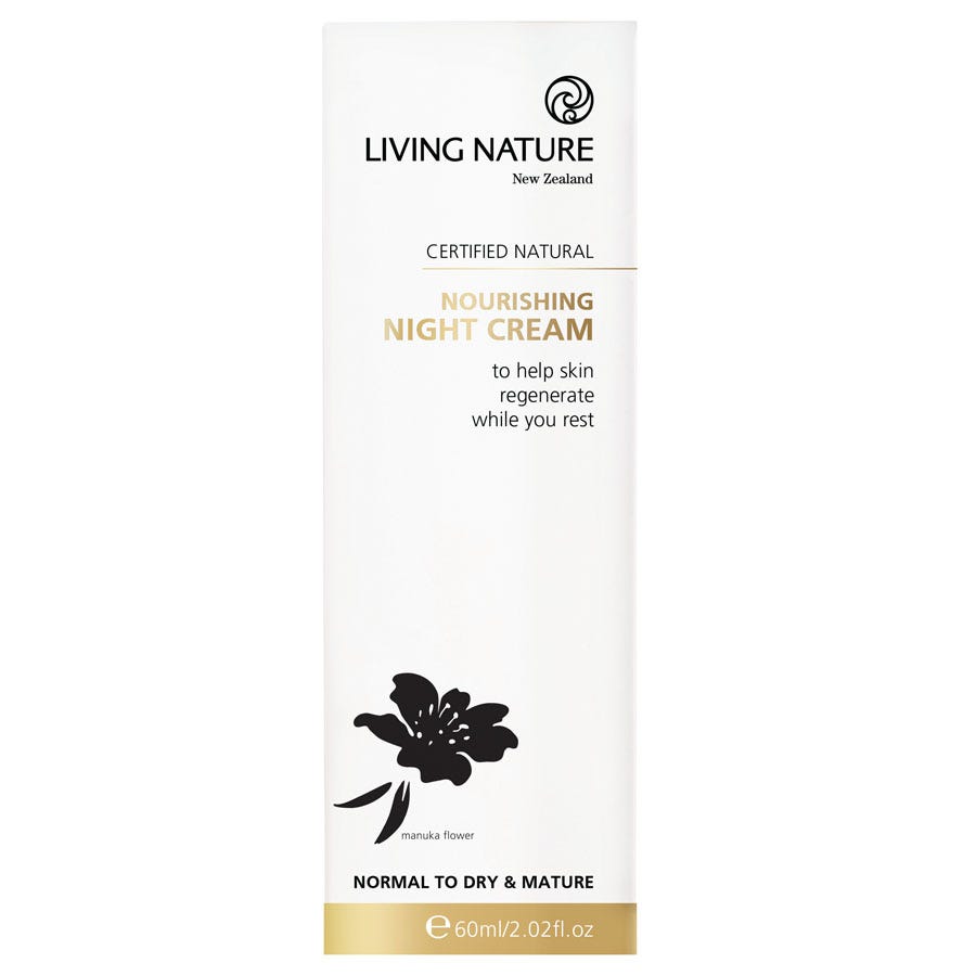 Living Nature Nourishing Night Cream – natural overnight moisturiser in jar for hydration and skin renewal - box
