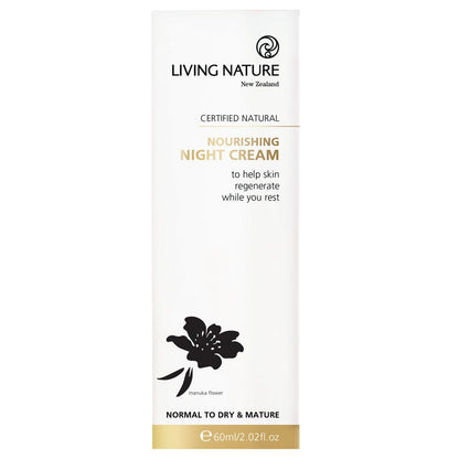 Living Nature Nourishing Night Cream – natural overnight moisturiser in jar for hydration and skin renewal - box