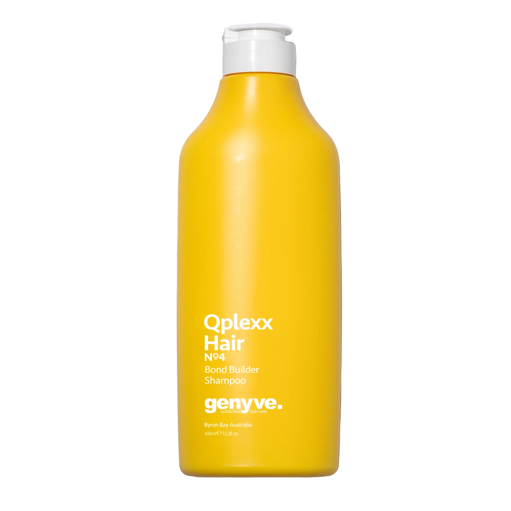 Yellow bottle of Oplexx Hair Nourish Bond Builder Shampoo on a white background