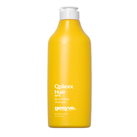 Yellow bottle of Oplexx Hair Nourish Bond Builder Shampoo on a white background