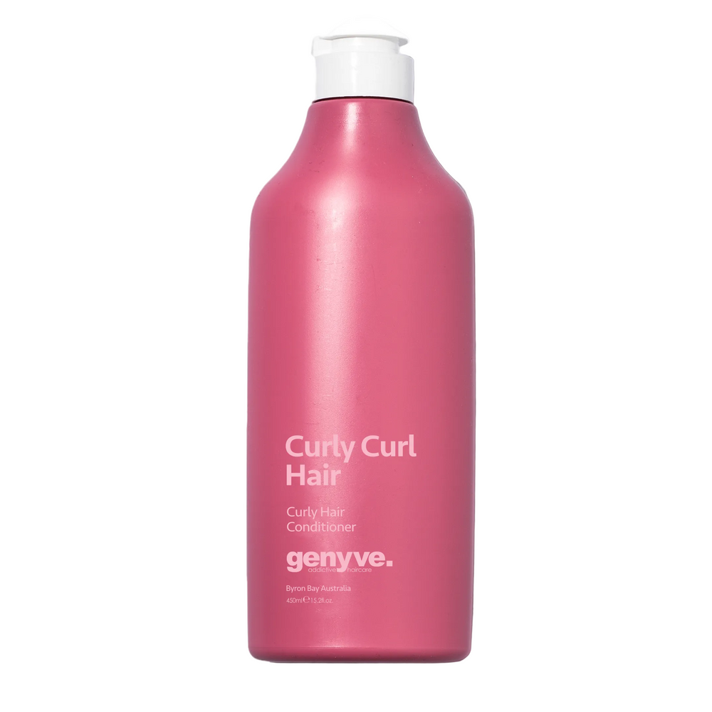 Pink bottle of 'Curly Curl Hair' conditioner by genye on a white background