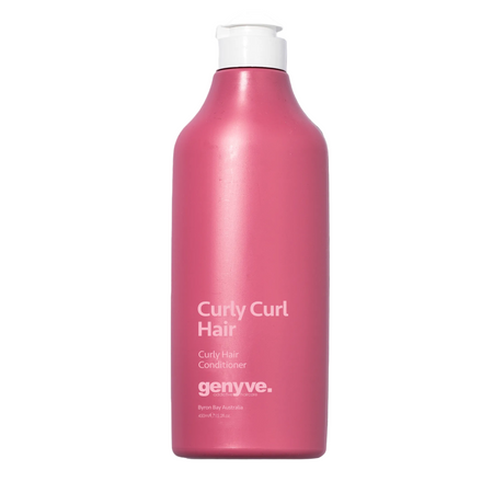 Pink bottle of 'Curly Curl Hair' conditioner by genye on a white background