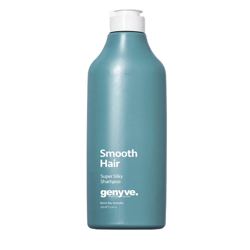 Blue shampoo bottle with white cap and text on a white background