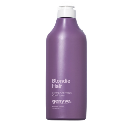 Purple bottle of genye Blondie Hair Strong Anti-Yellow Conditioner on a white background