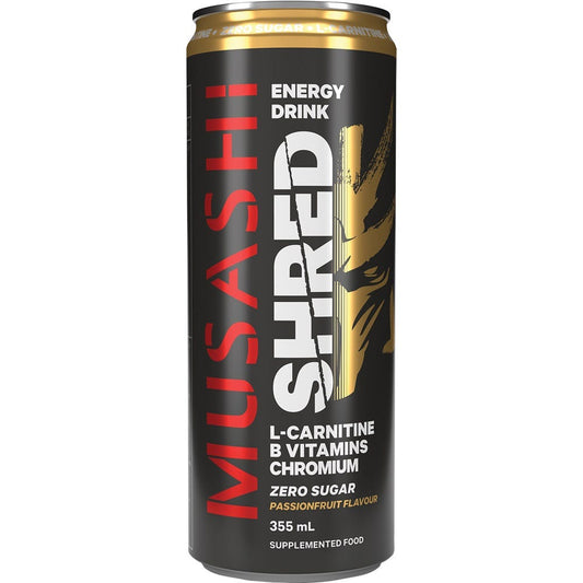 Musashi Shred Energy Passionfruit – thermogenic energy and fat burner drink for workouts - 355ml Can