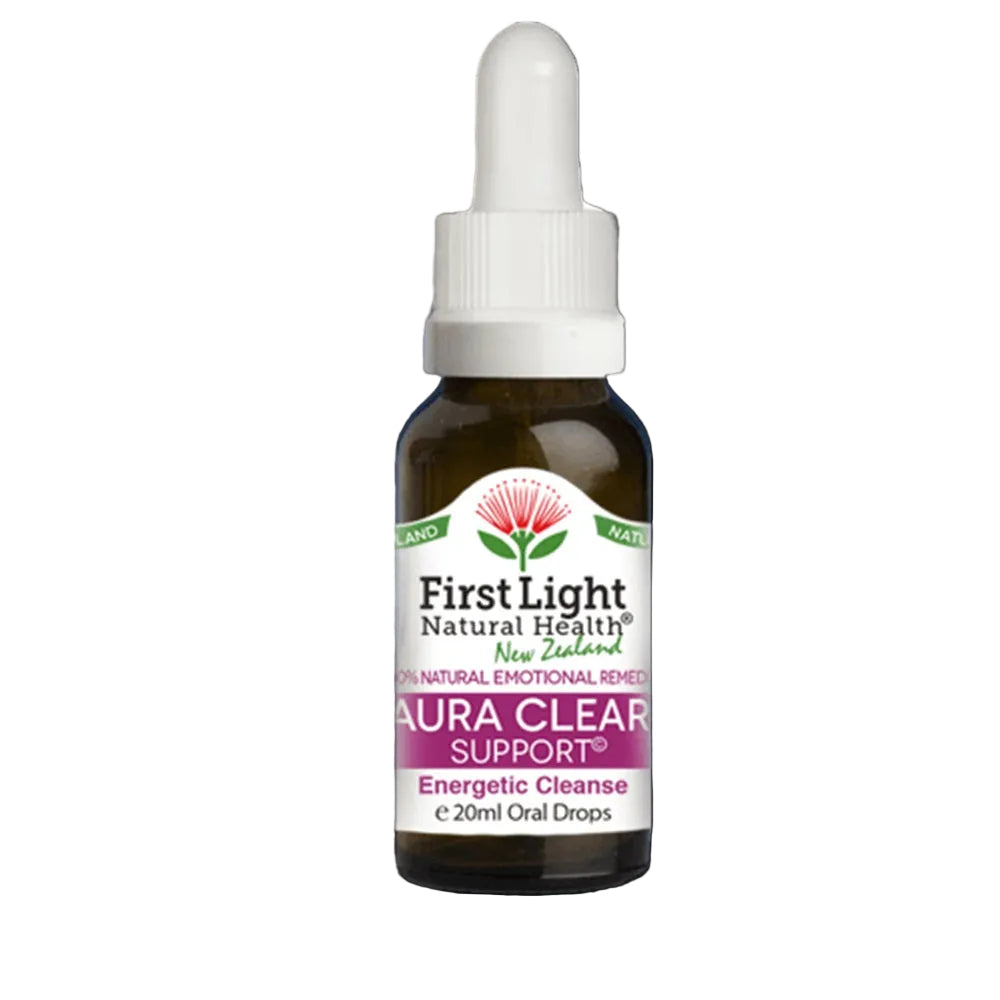 Bottle of First Light Aura Clear Support on a white background