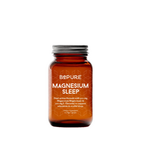 An amber glass bottle of Bepure Magnesium Sleep dietary supplement with a silver metal cap, centered on a plain white background.