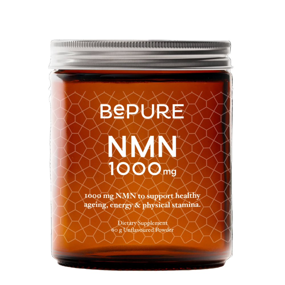 BePure NMN 1000mg supplement jar on a white background