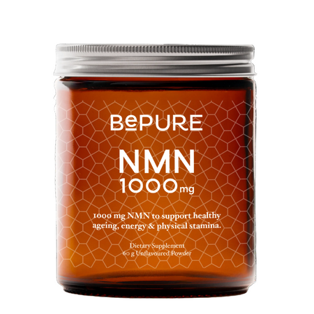 BePure NMN 1000mg supplement jar on a white background