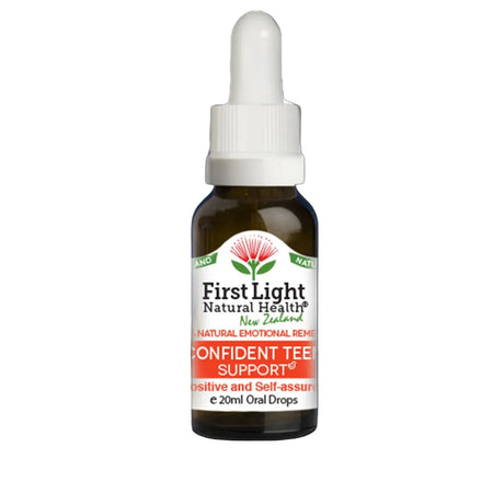 Bottle of First Light Natural Health Confident Teen Support on a black background