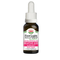 Bottle of First Light Natural Health Creative Kids Support on a black background