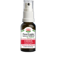 First Light Natural Health Crisis Support spray bottle on a black background