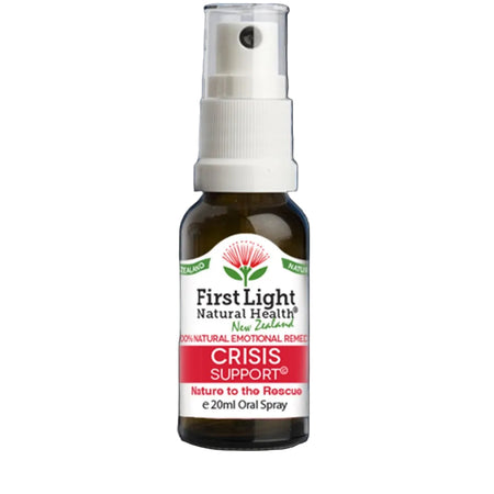 First Light Natural Health Crisis Support spray bottle on a black background