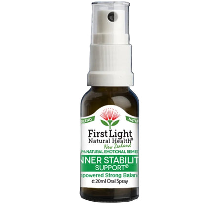 First Light Natural Health inner stability support spray bottle on a black background