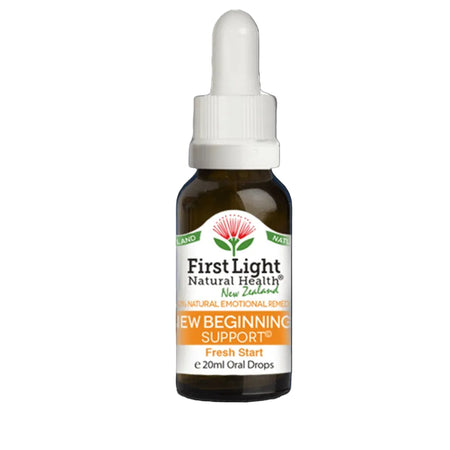 Bottle of First Light Natural Health New Beginning Support on a black background