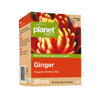 Planet Organic Ginger Herbal Tea packaging on a white background
