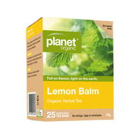 Box of planet organic Lemon Balm Organic Herbal Tea on a white background
