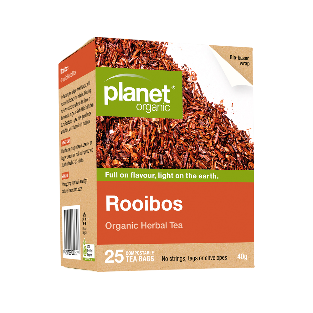 Planet Organic Rooibos tea packaging on a white background