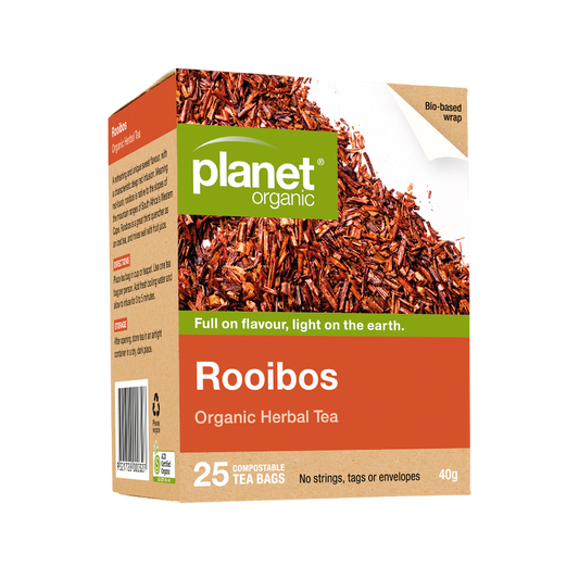 Planet Organic Rooibos tea packaging on a white background