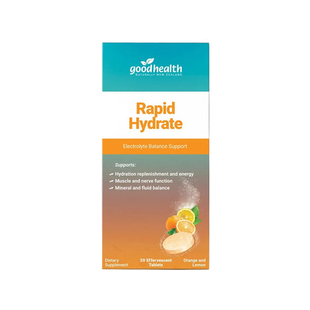 GoodHealth Rapid Hydrate supplement package on a black background