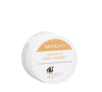 Moogoo Natural Shea Sorbet balm container on a white background