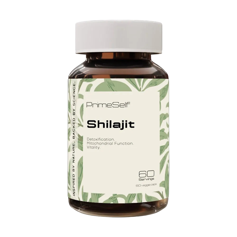 Bottle of PrimeSelf Shilajit on a white background