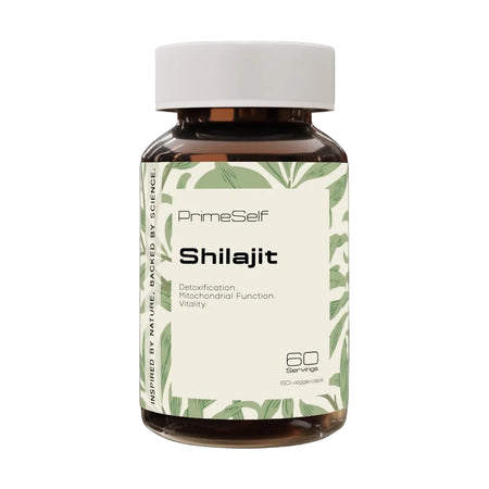 Bottle of PrimeSelf Shilajit on a white background