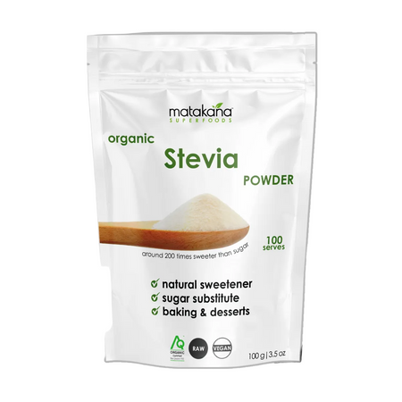 Matakana Stevia Powder package on a white background