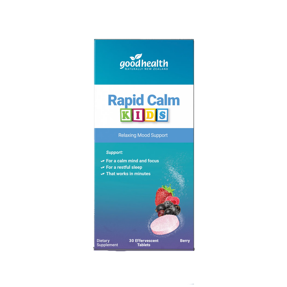 GoodHealth Rapid Calm Kids dietary supplement package on a white background