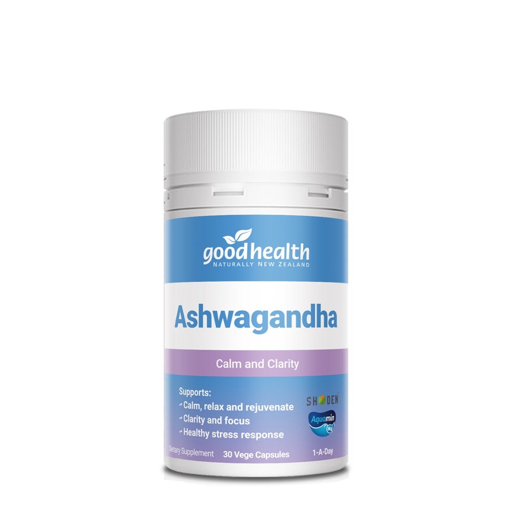 Good Health Ashwagandha supplement bottle – stress and energy support