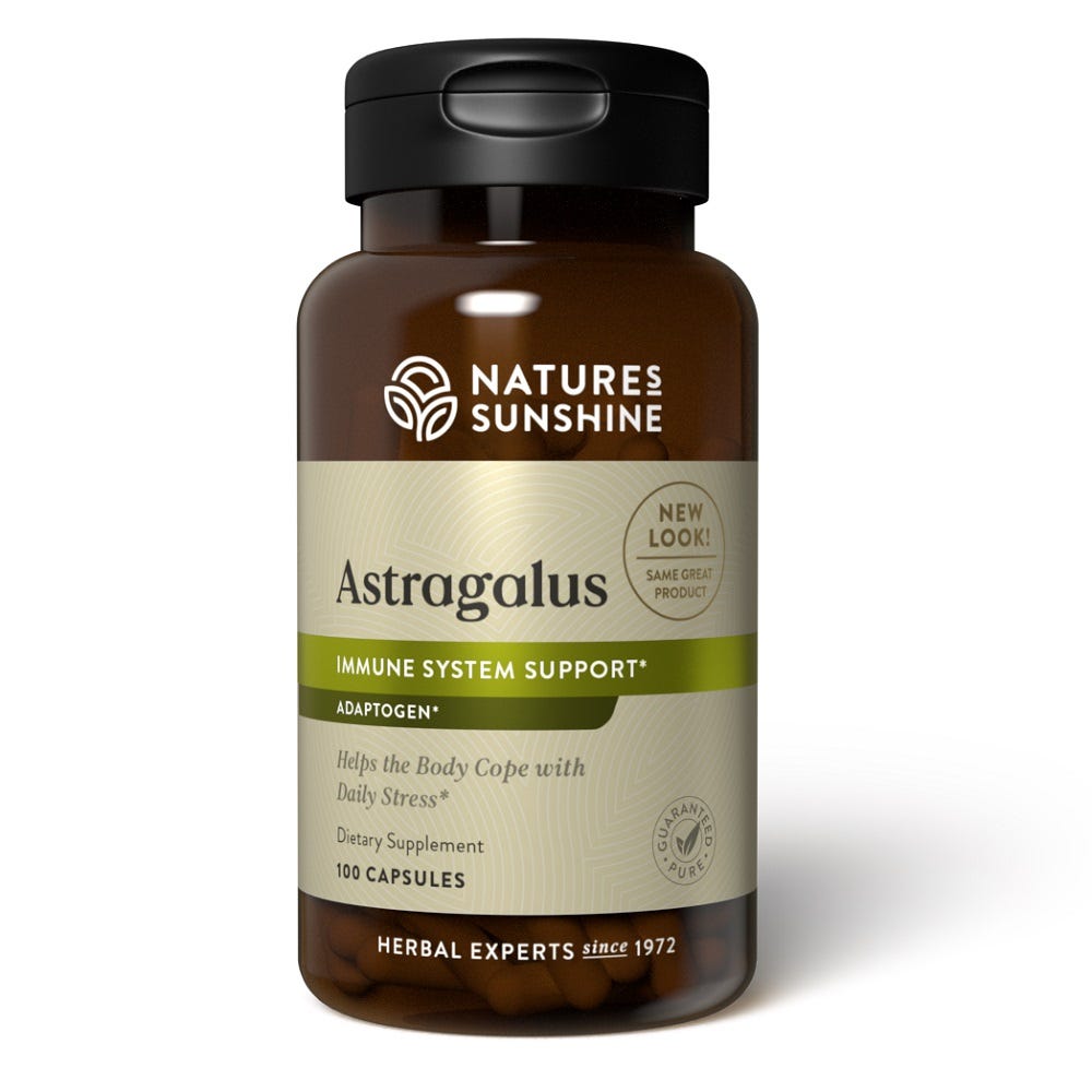 Nature's Sunshine Astragalus supplement bottle on white background