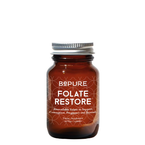 BePure Folate Restore – 30 Capsules Bottle – Supports Folate Levels & Thyroid Function for Preconception and Pregnancy
