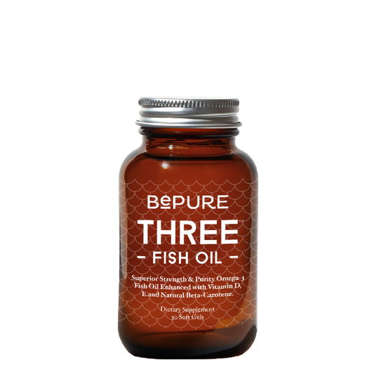 Image of BePure Three Fish Oil – High-Potency Omega-3 Supplement Bottle – Supports Brain, Heart & Joint Health
