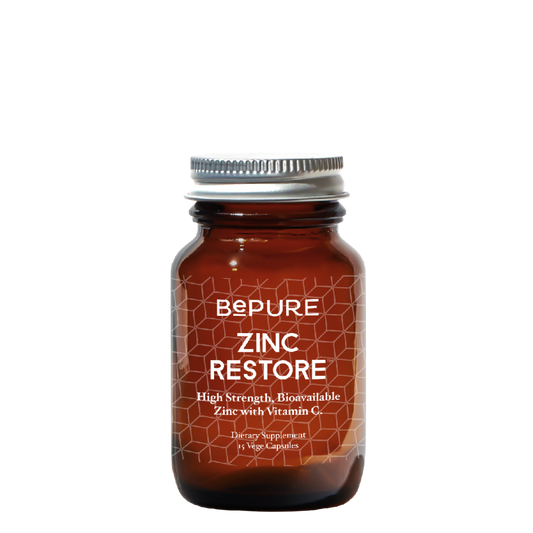 Image of BePure Zinc Restore – High-Potency Zinc Supplement Bottle – Supports Immunity, Skin & Hormonal Health