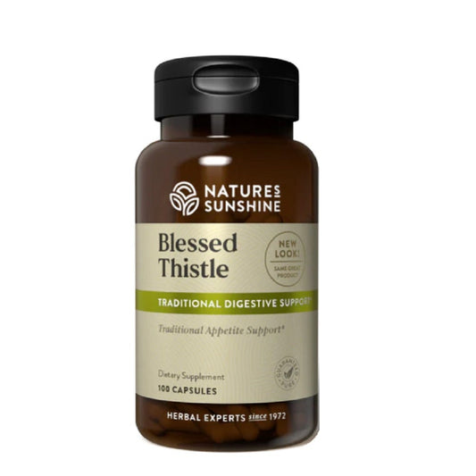 Nature's Sunshine Blessed Thistle supplement bottle on white background