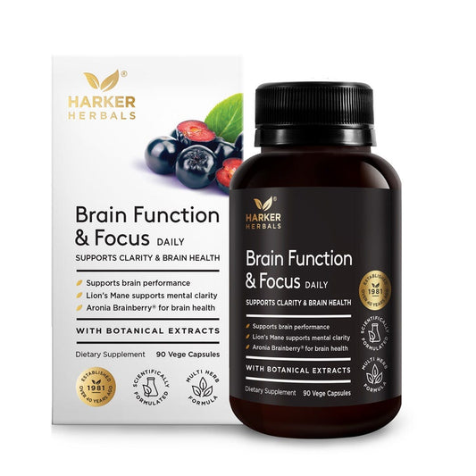 Harker Herbals Brain Function & Focus – natural brain support with Lion’s Mane, Ginkgo and Brainberry® - 90 Capsules