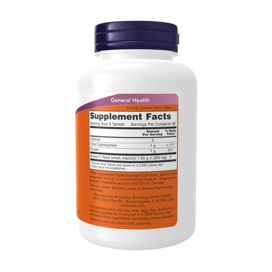 NOW Brewer's Yeast 650mg Supplement Facts – Natural Energy and B Vitamin Source - 200 Tablets
