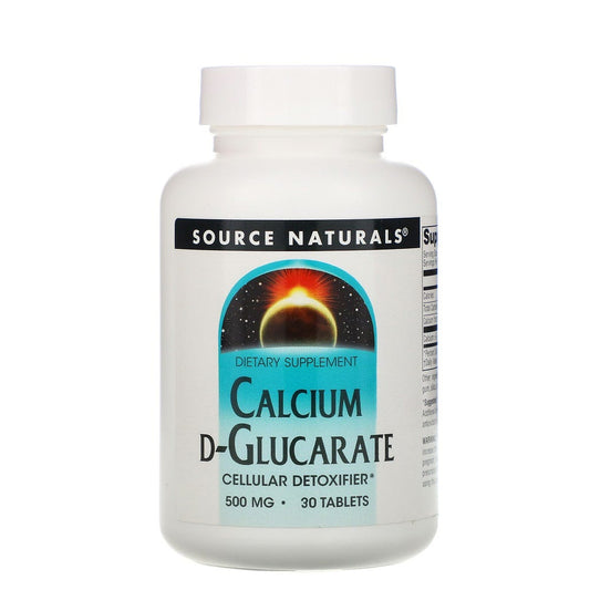 Image of Source Naturals Calcium D-Glucarate Bottle and Tablets for cellular detox. 