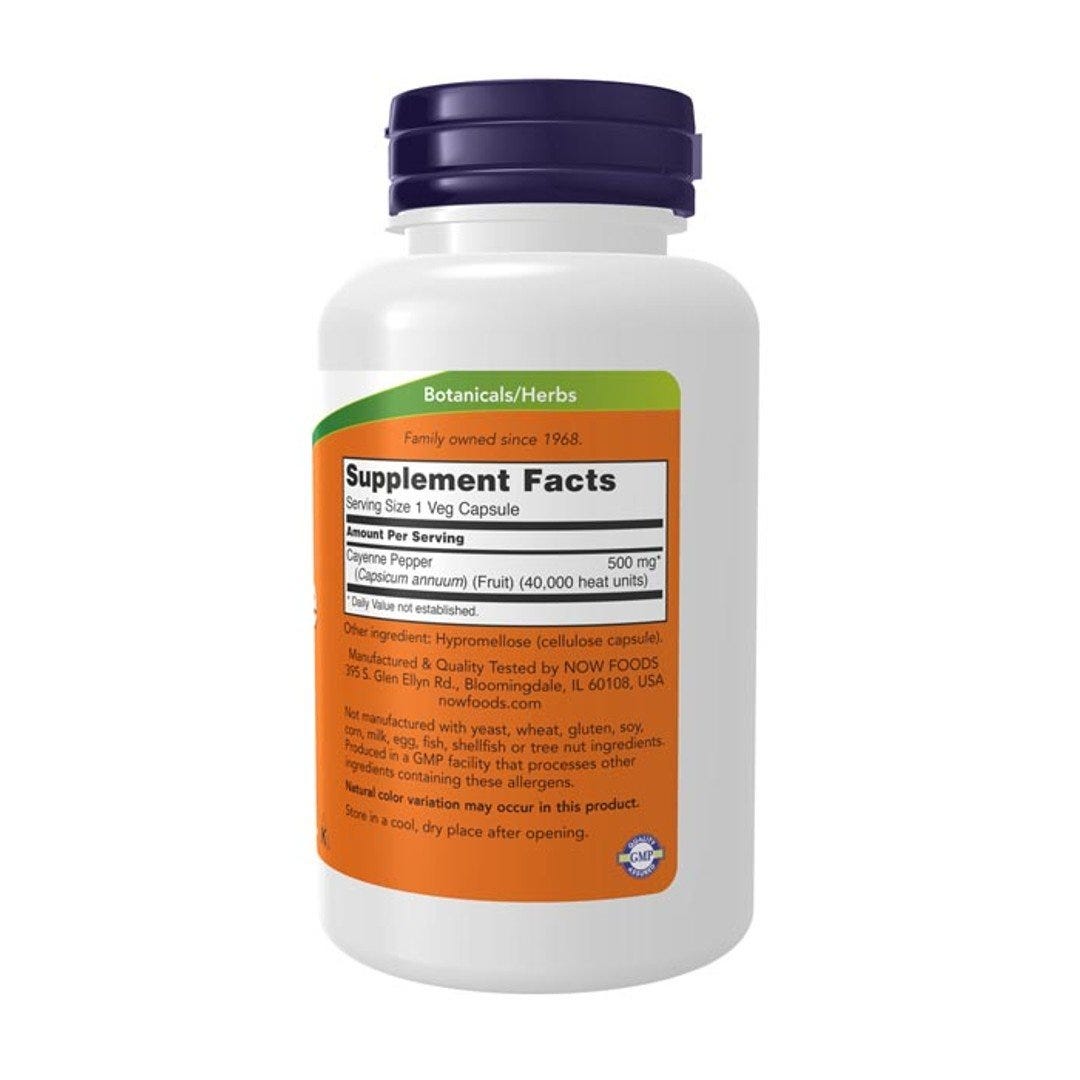 NOW Cayenne 500mg – Herbal Support for Circulation and Digestion - Supplement Facts