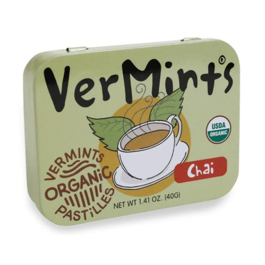 VerMints Chai Organic Mints tin – spicy chai-flavoured mints with cinnamon, clove, and ginger - 40g